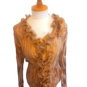 Toffee Apple Fairycore Gold Ruffled Crinkle Long Sleeve Blouse Size XXL